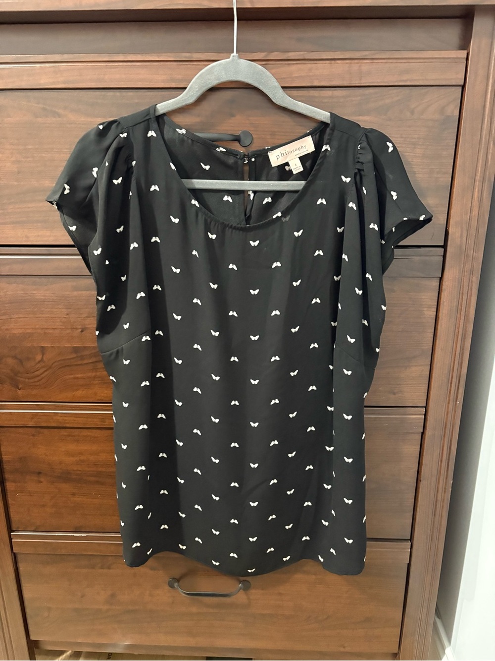 Philosophy Black Short-Sleeve Blouse with White Heart Print